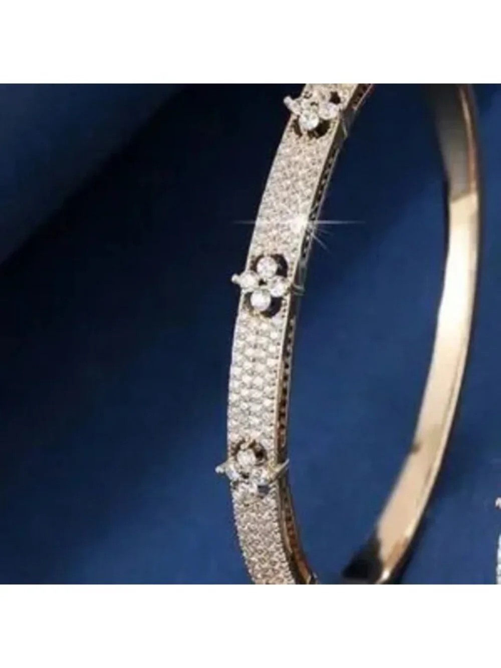 Gold Stainless Steel CZ Bangle Bracelet Sparkling Statement